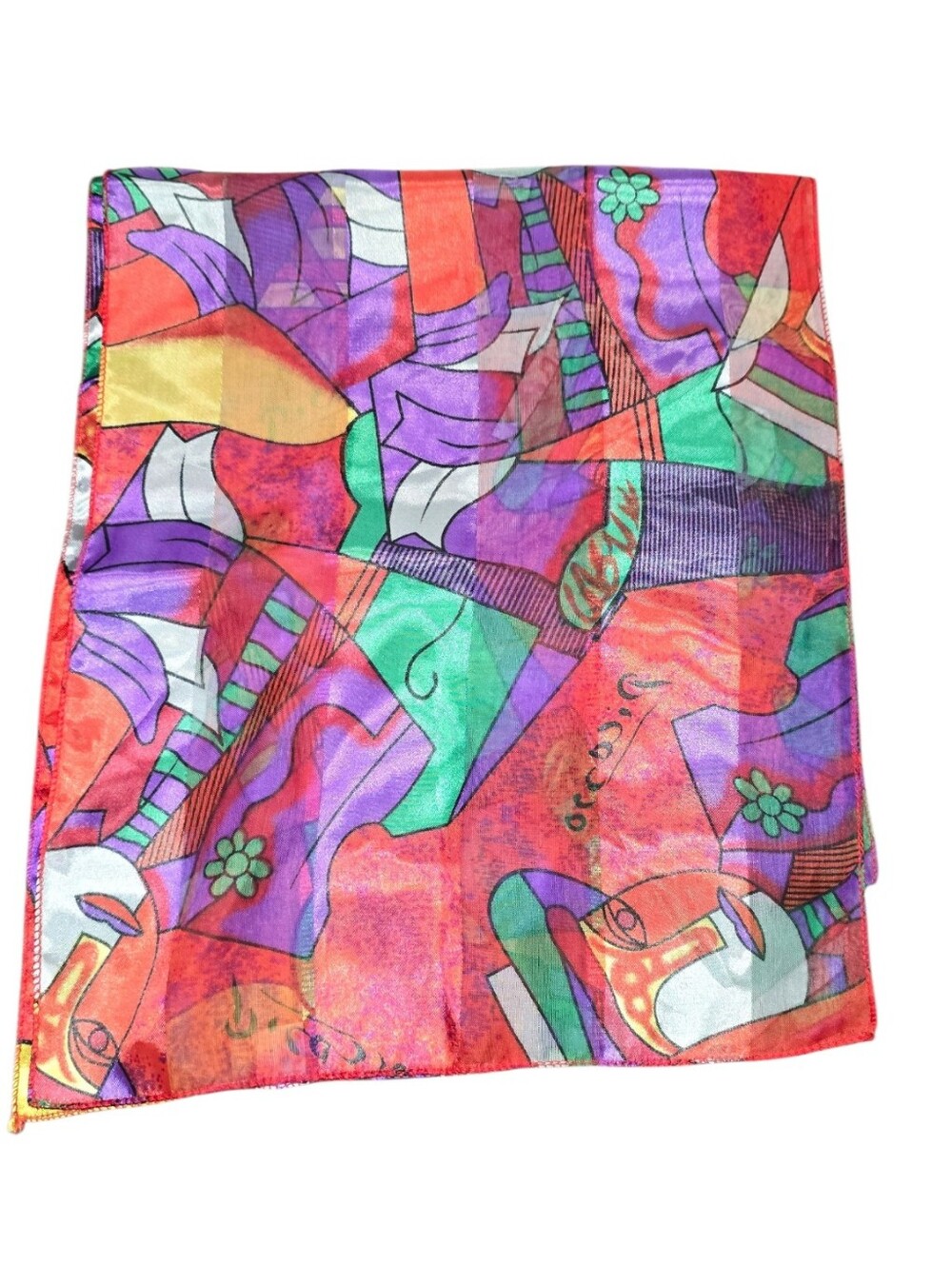 Vintage Picasso Multicolor Abstract Print Scarf - Picture 2 of 3